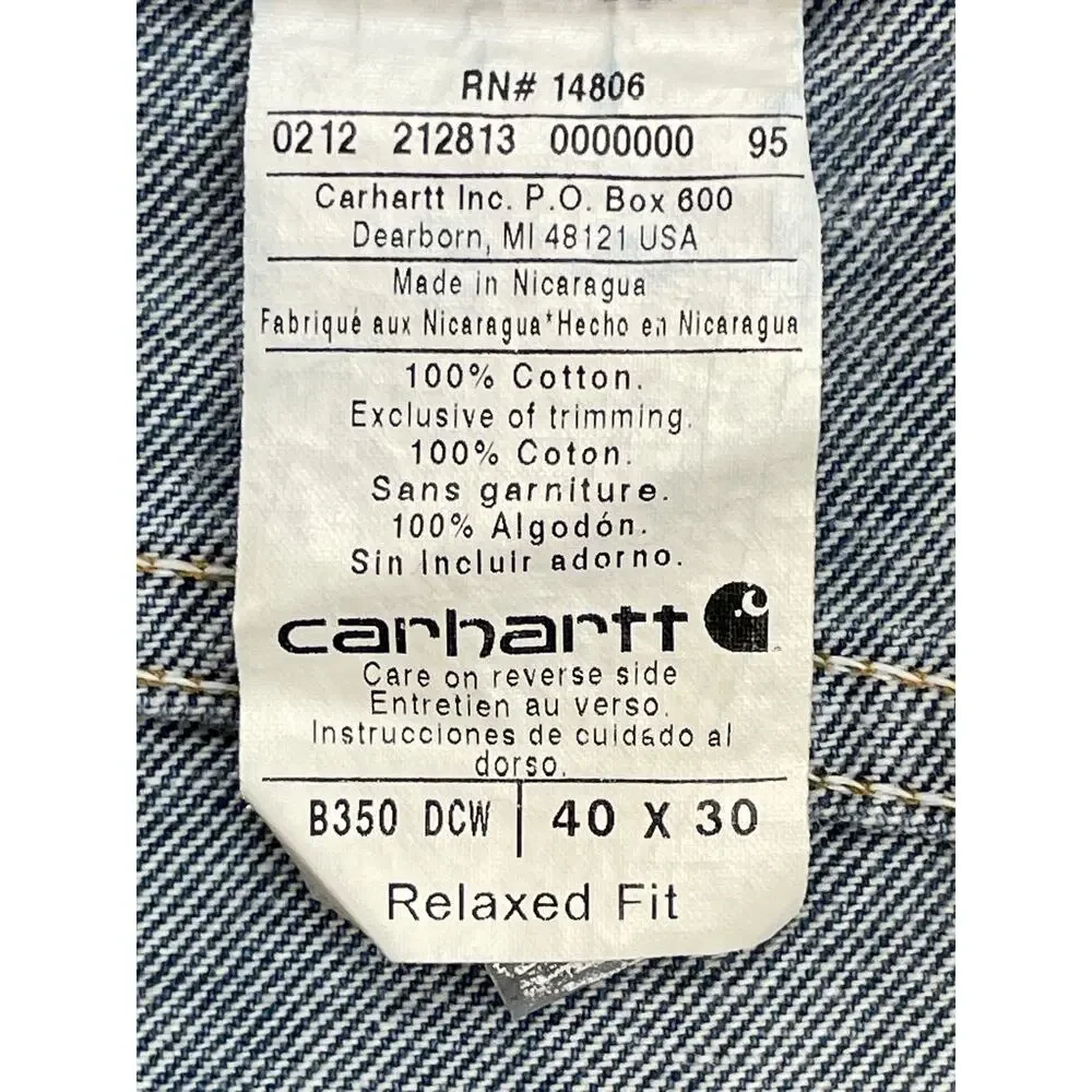 Carhartt‎ Jeans Mens 40 x 30 Blue 100% Cotton Straight Leg Relaxed Fit B35 DCW